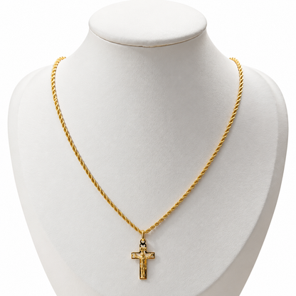 Mini Rope Chain with Crucifix Pendant / 2.1 gr / 45 cm / 2 mm / 18K Italian Gold