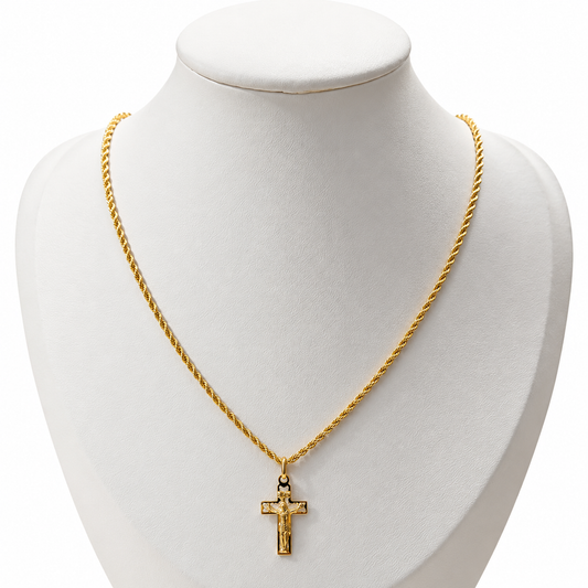 Mini Rope Chain with Crucifix Pendant / 2.1 gr / 45 cm / 2 mm / 18K Italian Gold
