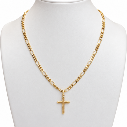 Figaro Chain With Cross Pendant / 4.29 gr / 45 cm / 3.9 mm / 18K Italian Gold