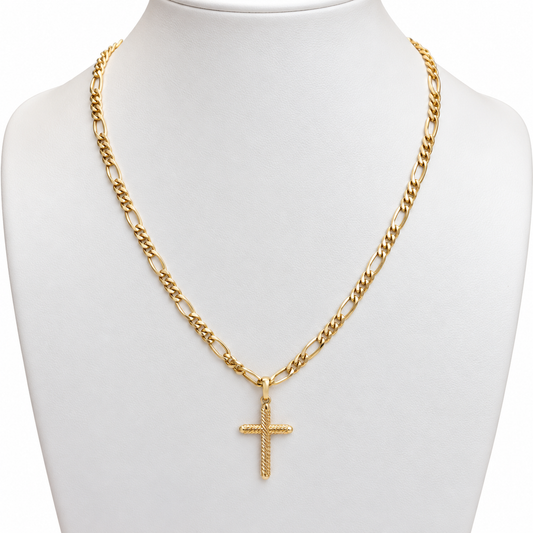 Figaro Chain With Cross Pendant / 4.29 gr / 45 cm / 3.9 mm / 18K Italian Gold