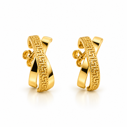 Greek Key Crossover Earrings / 2.45 gr / 18K Italian Gold