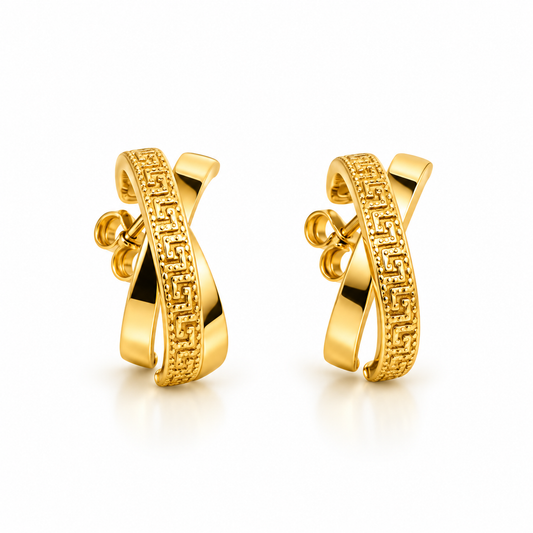 Greek Key Crossover Earrings / 2.45 gr / 18K Italian Gold