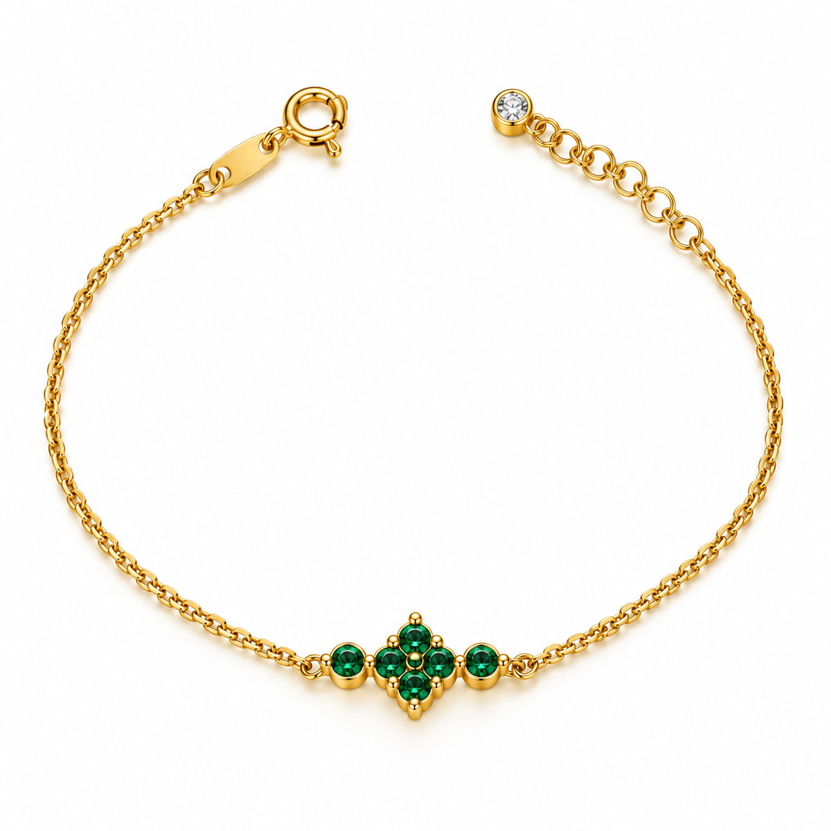 Pulsera de Trébol Verde / 1.9 gr / 19 cm / 2 mm / Oro italiano de 18K