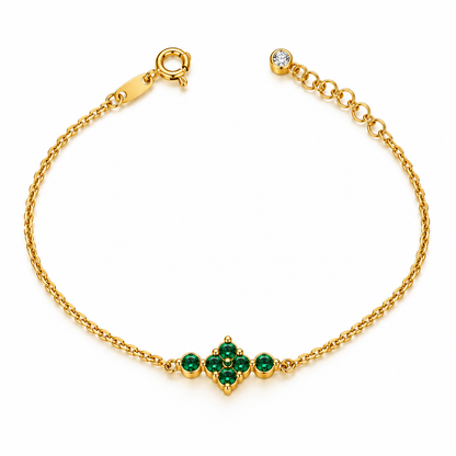 Pulsera de Trébol Verde / 1.9 gr / 19 cm / 2 mm / Oro italiano de 18K