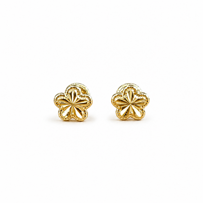 Pendientes de botón con forma de flor talla diamante / 0,75 g / 8 mm / Oro de 18K