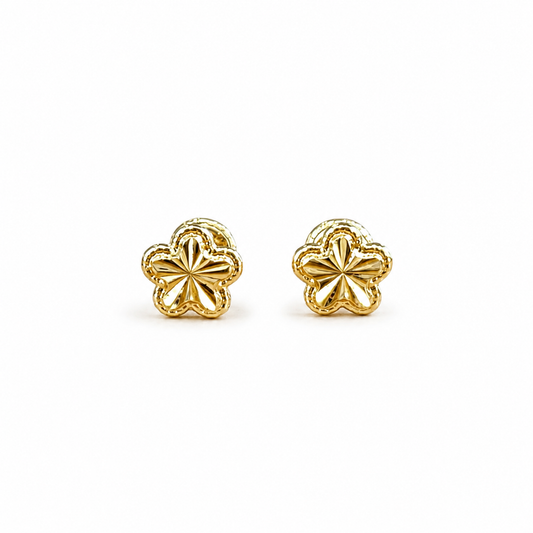 Diamond-Cut Flower Stud Earrings/0.75g / 8mm / 18K  Gold