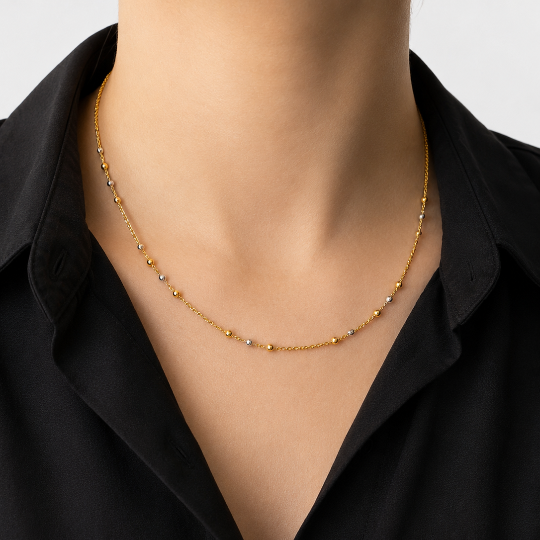 TRI-COLOR GOLD ROLL-ON CHAIN / 3.1g/ 40cm/ 2mm/ 18k  ITALIAN GOLD