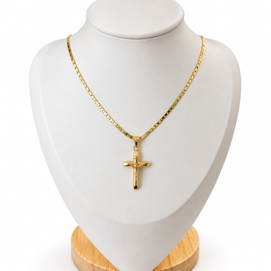 Collar Crucifijo Colgante / 3.51 gr / 45 cm / 2 mm / Colgante 1.08 gr / 3 cm / Oro italiano de 18K