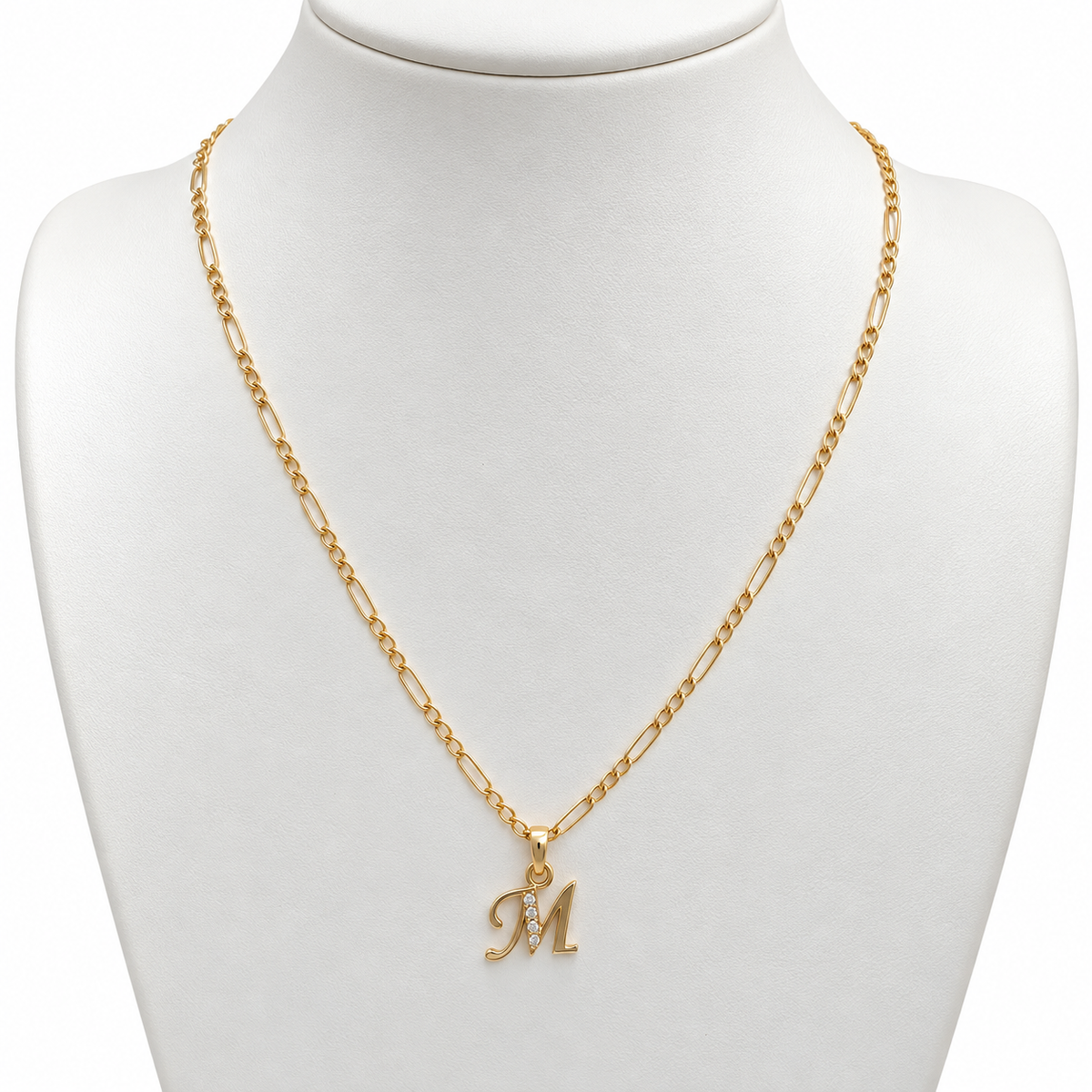 Figaro Chain with M Initial Pendant / 2.73 gr / 45 cm / 2 mm / 18K Italian Gold