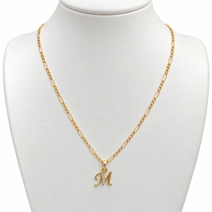 Figaro Chain with M Initial Pendant / 2.73 gr / 45 cm / 2 mm / 18K Italian Gold
