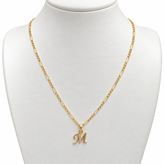 Figaro Chain with M Initial Pendant / 2.73 gr / 45 cm / 2 mm / 18K Italian Gold