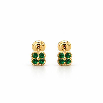 Green Stone Clover Stud Earrings 1.16 gr / 5 mm / 18K