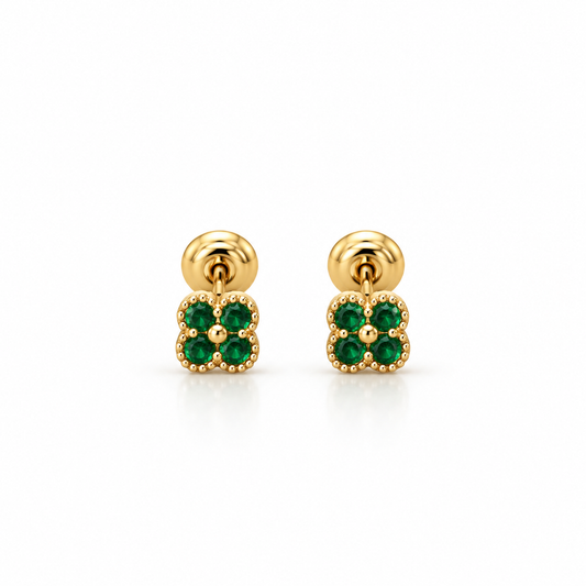 Green Stone Clover Stud Earrings 1.16 gr / 5 mm / 18K