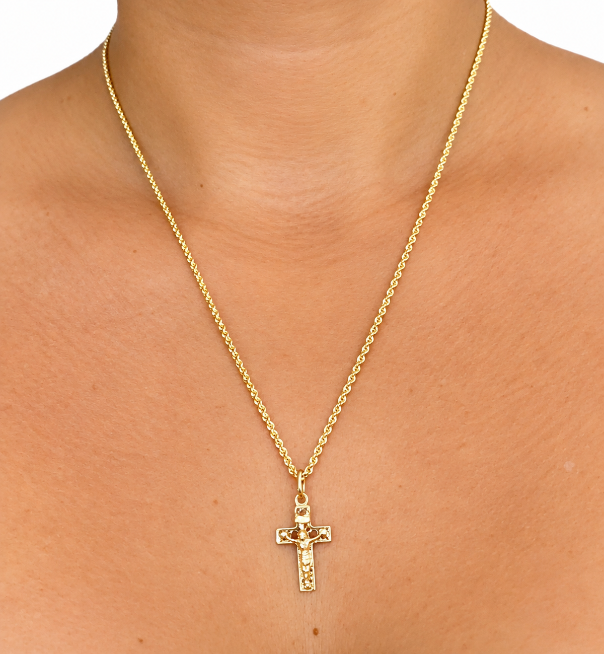 Mini Rope Chain with Crucifix Pendant / 2.18 gr / 50 cm / 2 mm / 18K Italian Gold
