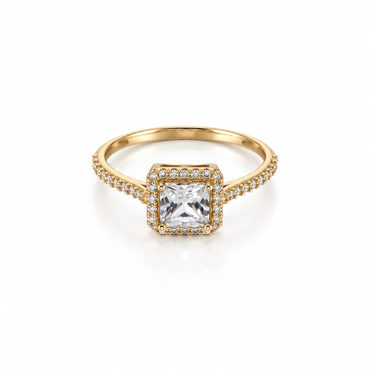 Square Stone Solitaire Ring / 2.13g / Size 7/ 18K Italian Gold