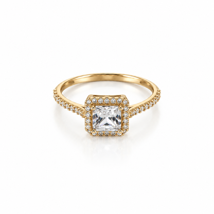 Square Stone Solitaire Ring / 2.13g / Size 7/ 18K Italian Gold
