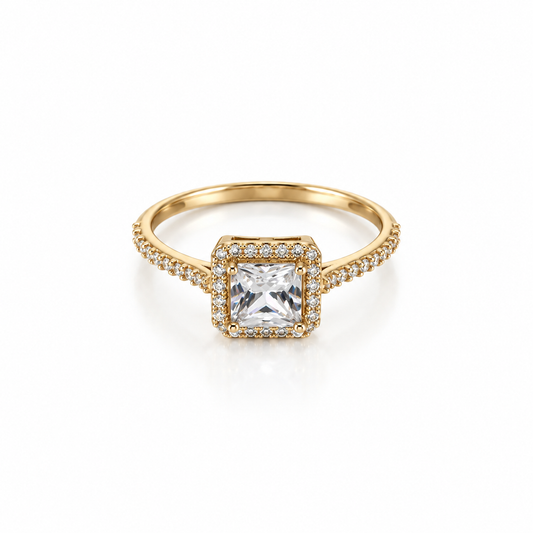 Anillo Piedra Cuadrada Solitario / 2.13 gr / Talla 7 / Oro italiano de 18K