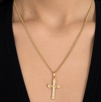 Mini Cubana Chain with with Diamond-Cut Cross Pendant / 2.22 gr / 45 cm / 2 mm / 18K Italian Gold