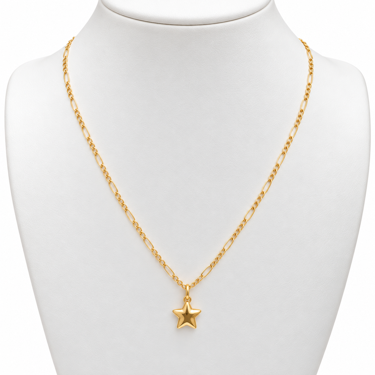 Figaro Chain with star Pendant / 2.22 gr / 50 cm / 2 mm / 18K Italian Gold