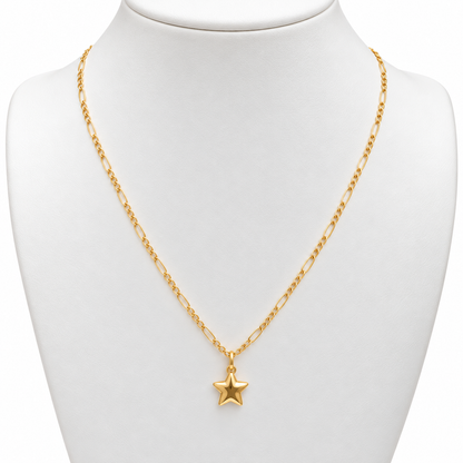 Figaro Chain with star Pendant / 2.22 gr / 50 cm / 2 mm / 18K Italian Gold