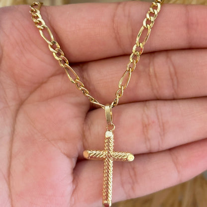 Figaro Chain With Cross Pendant / 4.29 gr / 45 cm / 3.9 mm / 18K Italian Gold