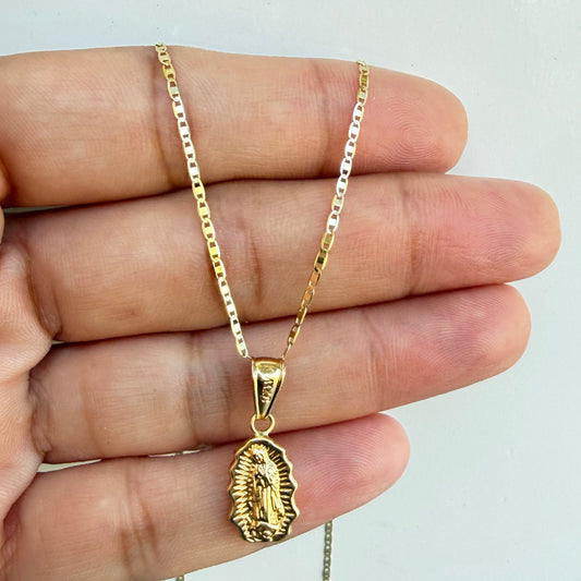 Flat Chain with Virgen Guadalupe Pendant / 2.1 gr / 45 cm / 1.8 mm / 18K Italian Gold