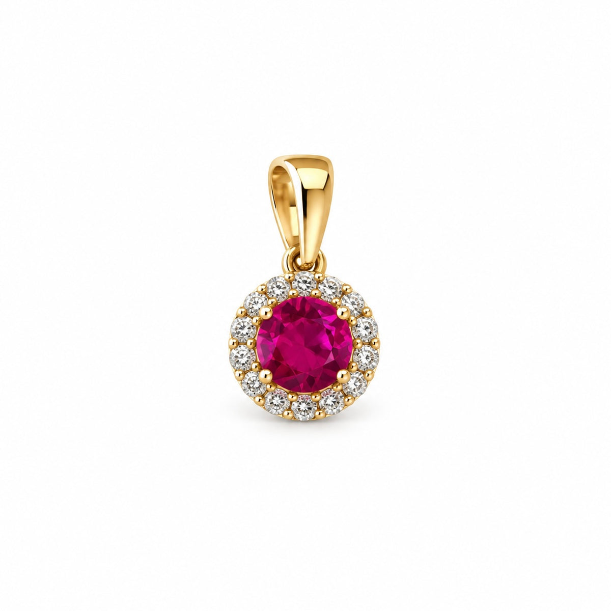 Ruby Pink Halo Pendant  / 0.63 gr / 1.2 cm / 18K Italian Gold