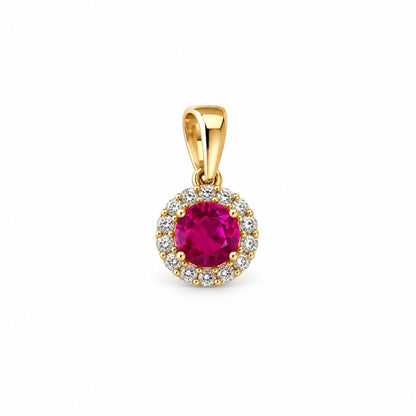 Ruby Pink Halo Pendant  / 0.63 gr / 1.2 cm / 18K Italian Gold