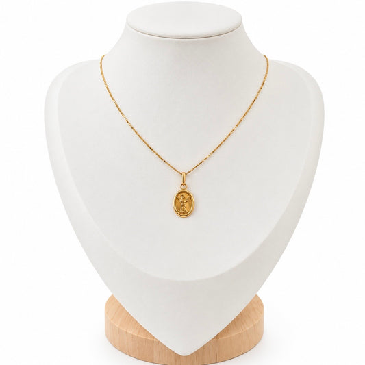 Collar Veneciana Cadena Ovalado San Medalla / 1.86 gr / 40 cm / 1 mm / Colgante 0.50 gr / 2 cm / Oro italiano de 18K