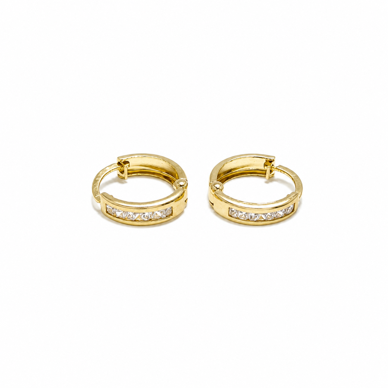 Gold Hoop Earrings with White Stones 0.9gr / 1 cm / 18k Italian Gold