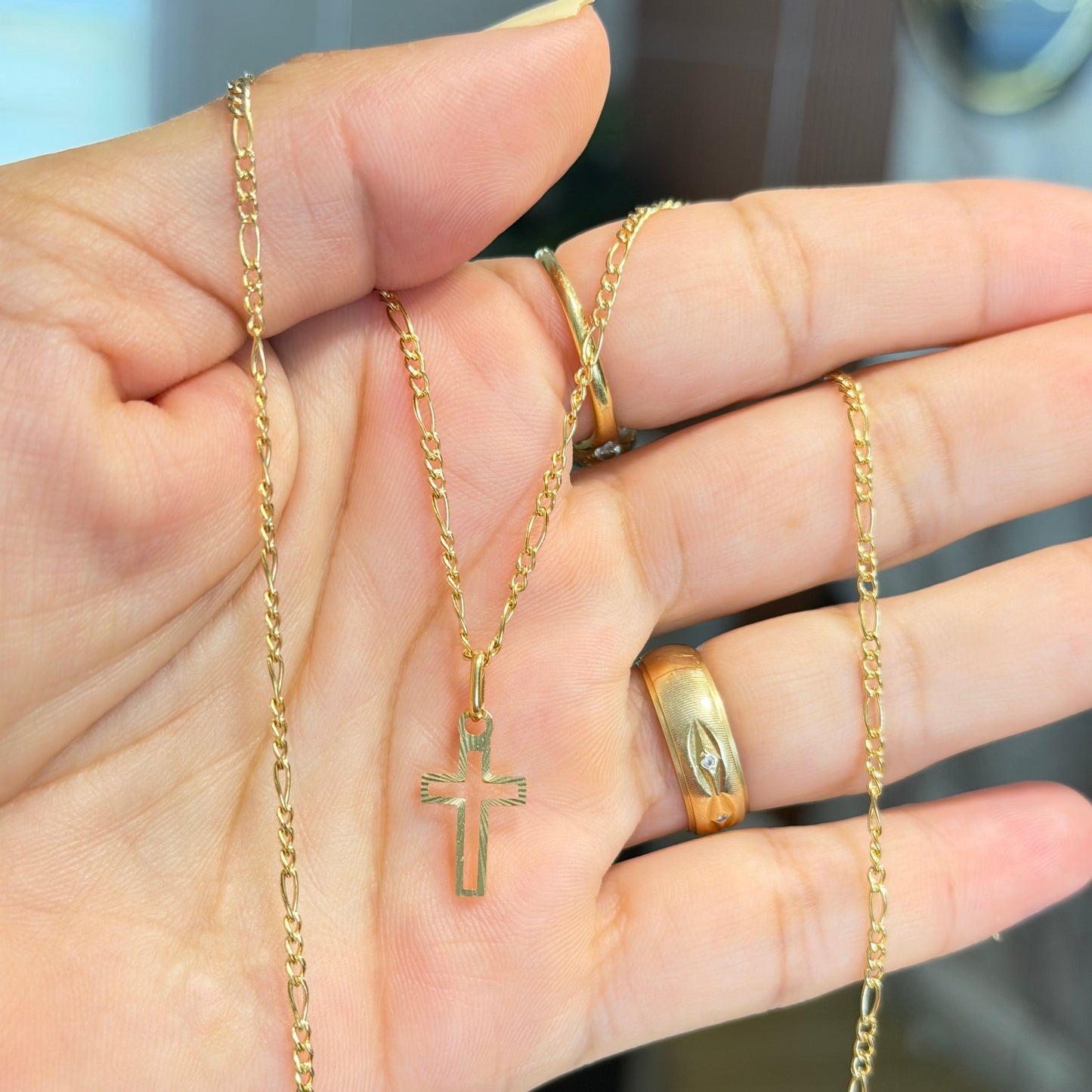 FIGARO CHAIN WITH CROSS PENDANT/ 2.1g/ 45cm / 2mm/ 18k ITALIAN GOLD