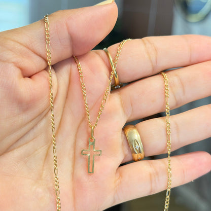 FIGARO CHAIN WITH CROSS PENDANT/ 2.1g/ 45cm / 2mm/ 18k ITALIAN GOLD