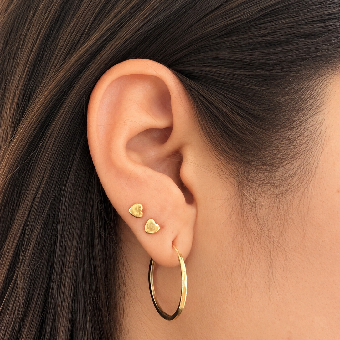 Heart Stud Earrings / Pza  / 0.5mm/ 18K Italian Gold
