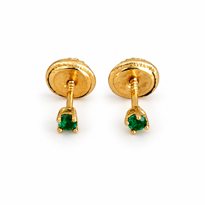 Emerald Stud Earrings/ 1g/ 1mm /18K GOLD