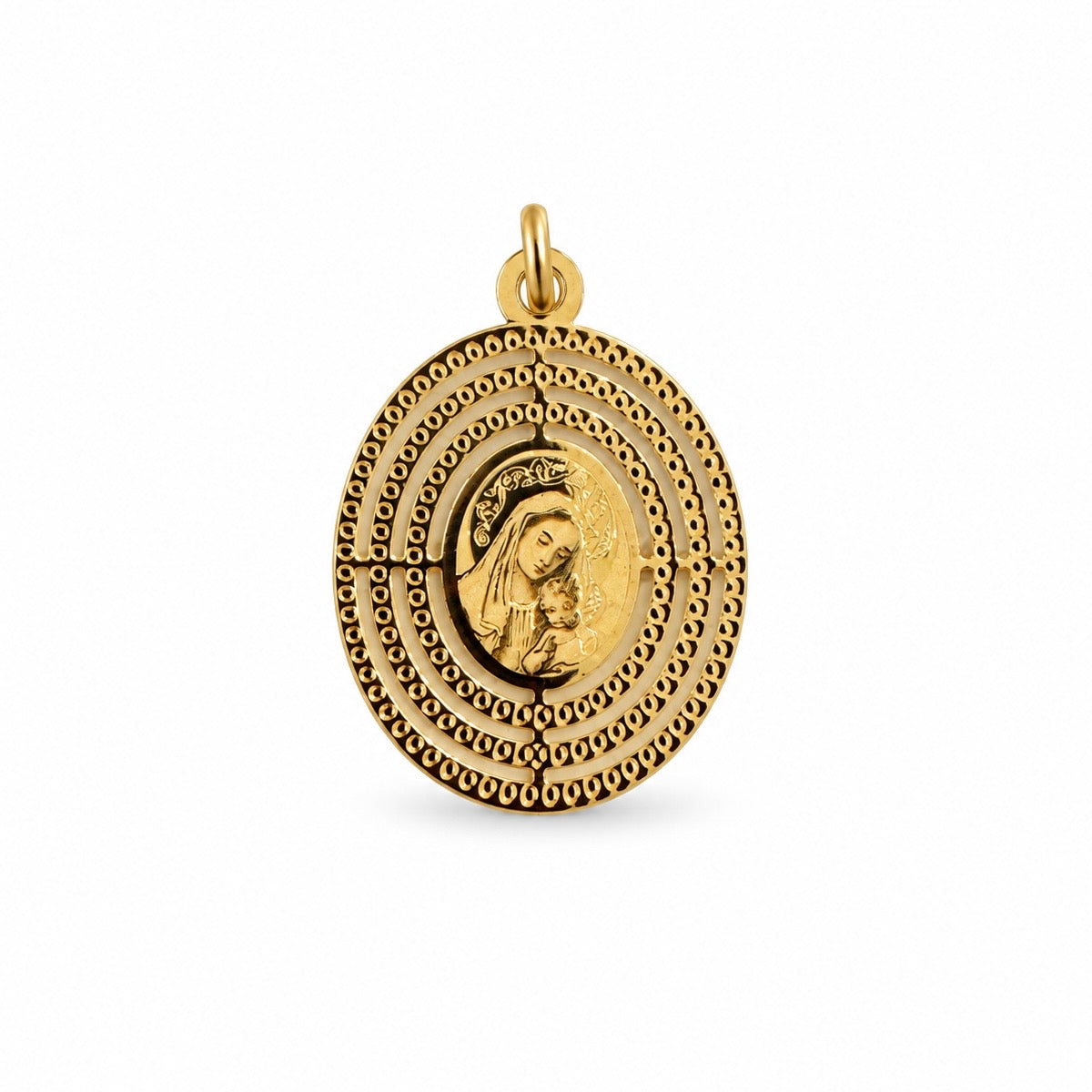 Virgin Mary and Child Oval Medal Pendant / 1.54 gr / 3.5 cm / 18K Italian Gold