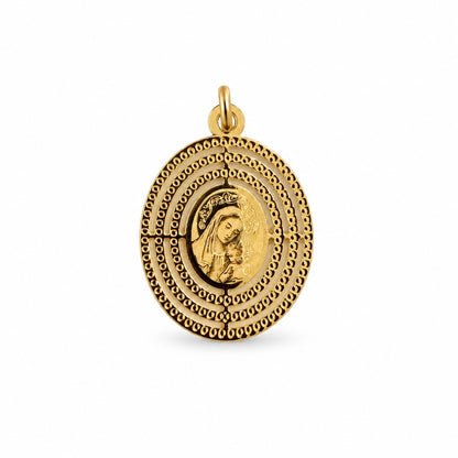 Virgin Mary and Child Oval Medal Pendant / 1.54 gr / 3.5 cm / 18K Italian Gold