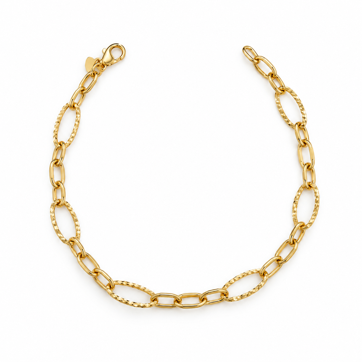 Pulsera de Eslabones Ovalados Tallados / 1.79 gr / 18.5 cm / 5 mm / Oro italiano de 18K