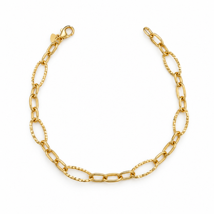 Pulsera de Eslabones Ovalados Tallados / 1.79 gr / 18.5 cm / 5 mm / Oro italiano de 18K