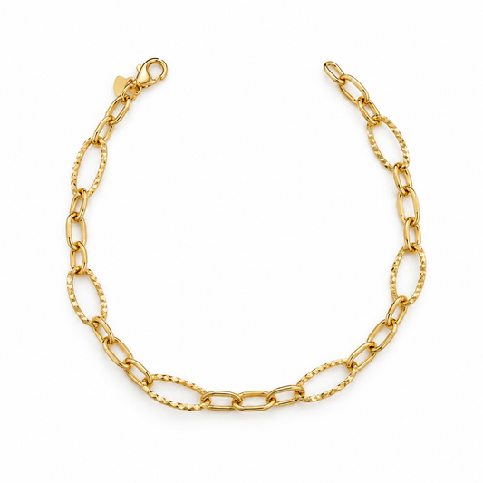 Diamond-Cut Oval Link Bracelet / 1.79 gr / 18.5 cm / 5 mm / 18K Italian Gold