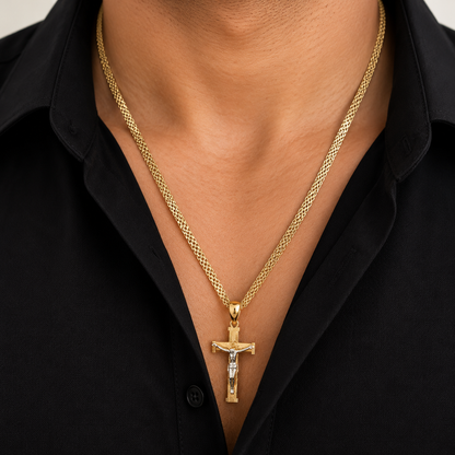 Bismarck Chain with Two-Tone Cross Pendant / 13.8 gr / 60 cm / 4.8 mm / 18K Italian Gold