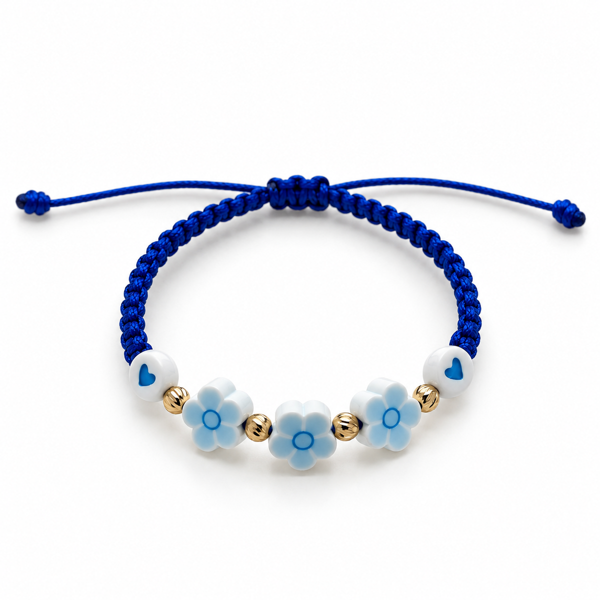 Pulsera de Margarita Azul y Corazones