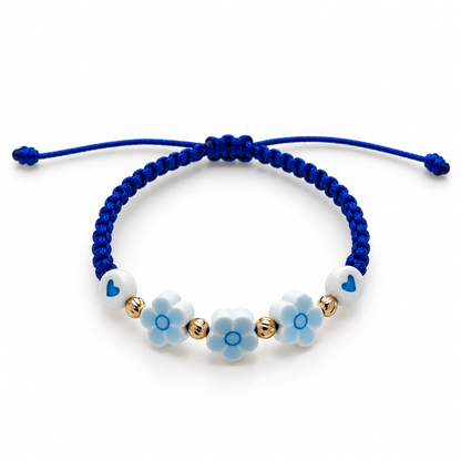 Pulsera de Margarita Azul y Corazones