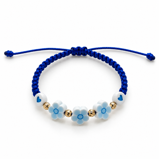 Blue Daisy & Hearts Bracelet