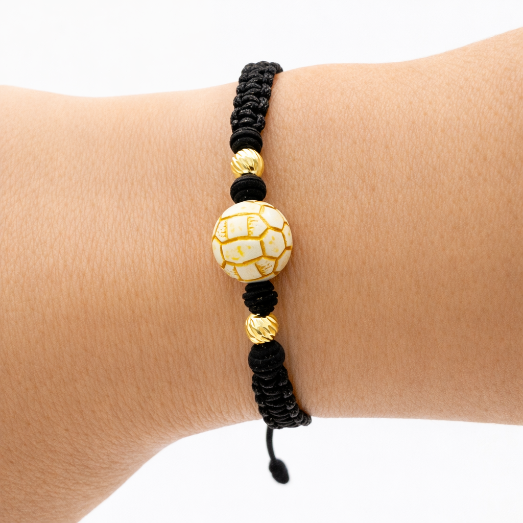 PULSERA CON CUENTAS DORADAS DE BALÓN DE FÚTBOL PARA NIÑOS