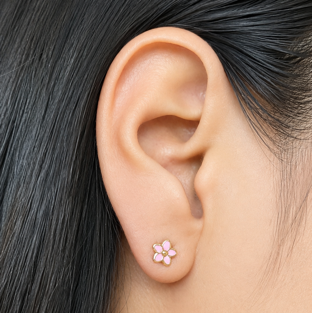 FLOWER PINK EARRINGS / 5 MM /18K ITALIAN GOLD