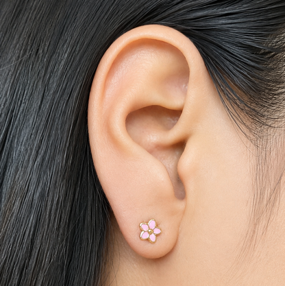 FLOWER PINK EARRINGS / 5 MM /18K ITALIAN GOLD