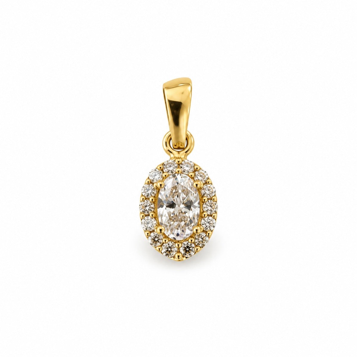 Oval Halo Pendant with White Zirconia  / 0.58 gr / 1.3 cm / 18K Italian Gold