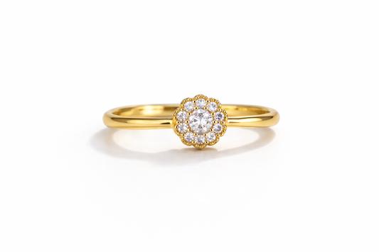 FLOWER RING WITH ZIRCONS