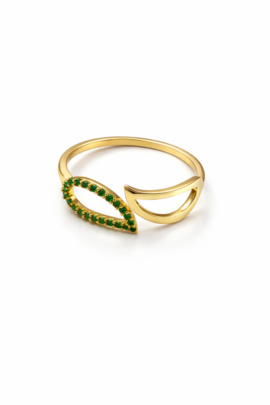 LEAF RING WITH GREEN STONES