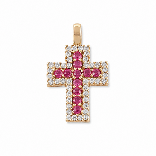 CROSS PENDANT WITH PINK AND WHITE STONES
